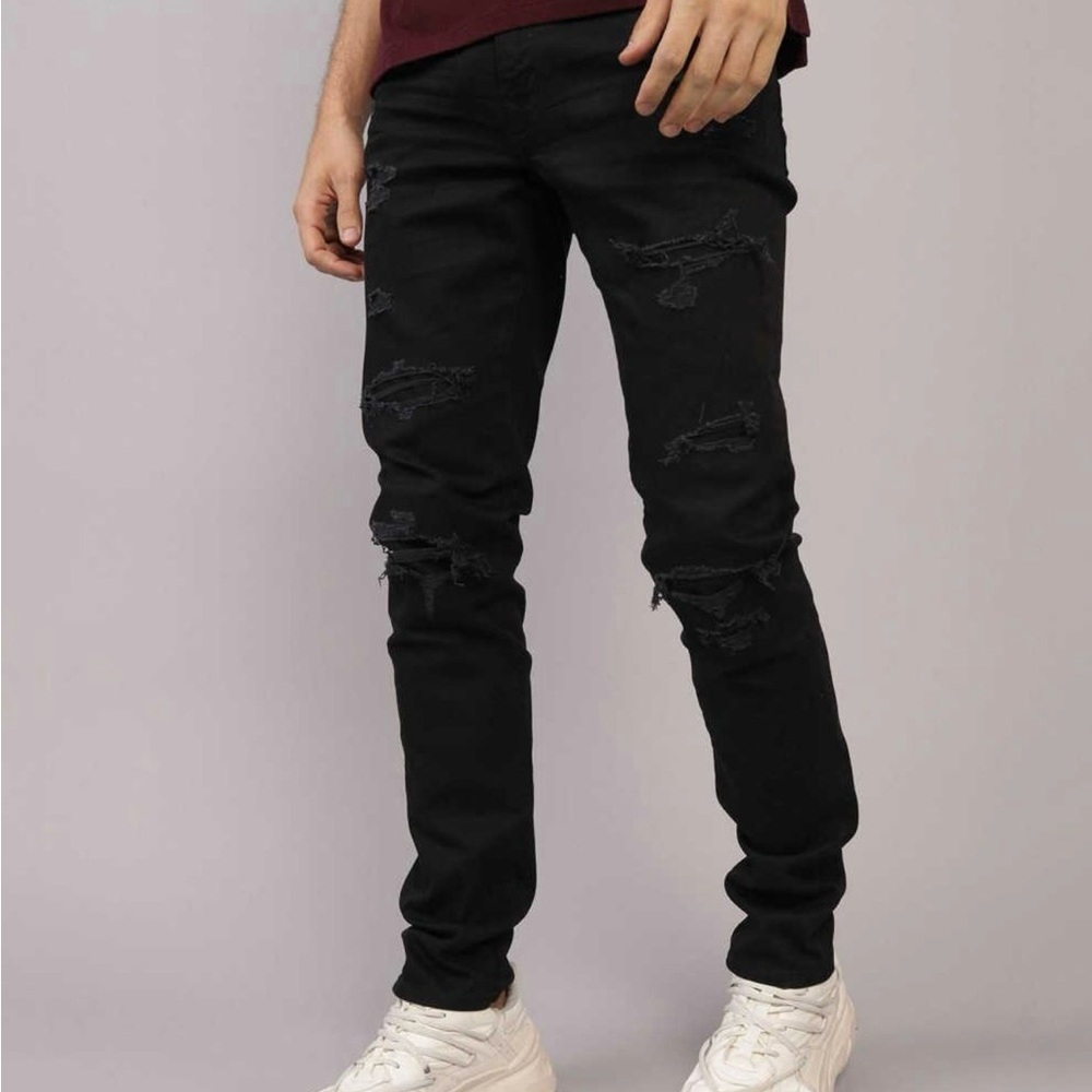 American Eagle Outfitters Men's Black Ripped Skinny Jeans